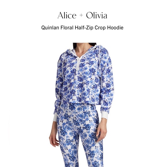Alice + Olivia Tops - NWT Alice + Olivia blue floral quarter zip with hoodie
